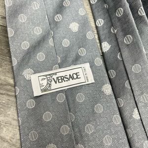 Versace NEW Silver Polka Dot Medusa Head Silk Tie